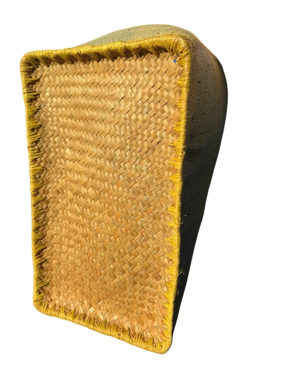 Annabel Ingall Butter Yellow Blue Raffia Tote Bag Handmade Madagascar Coastal